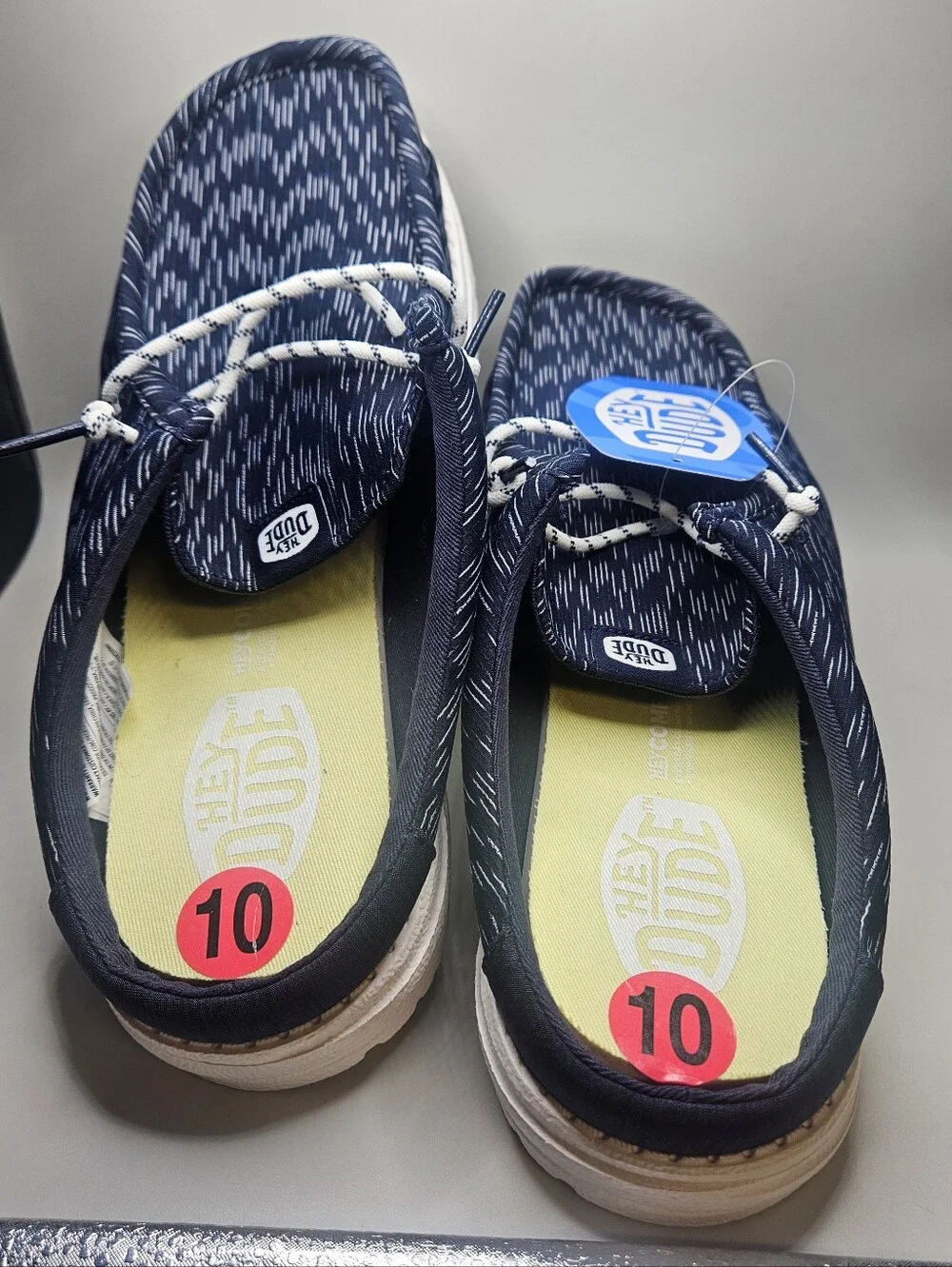 Hey Dude Wally Slip Jersey Jacquard Mens Shoes Sz 10 Navy Blazer White Slip-On